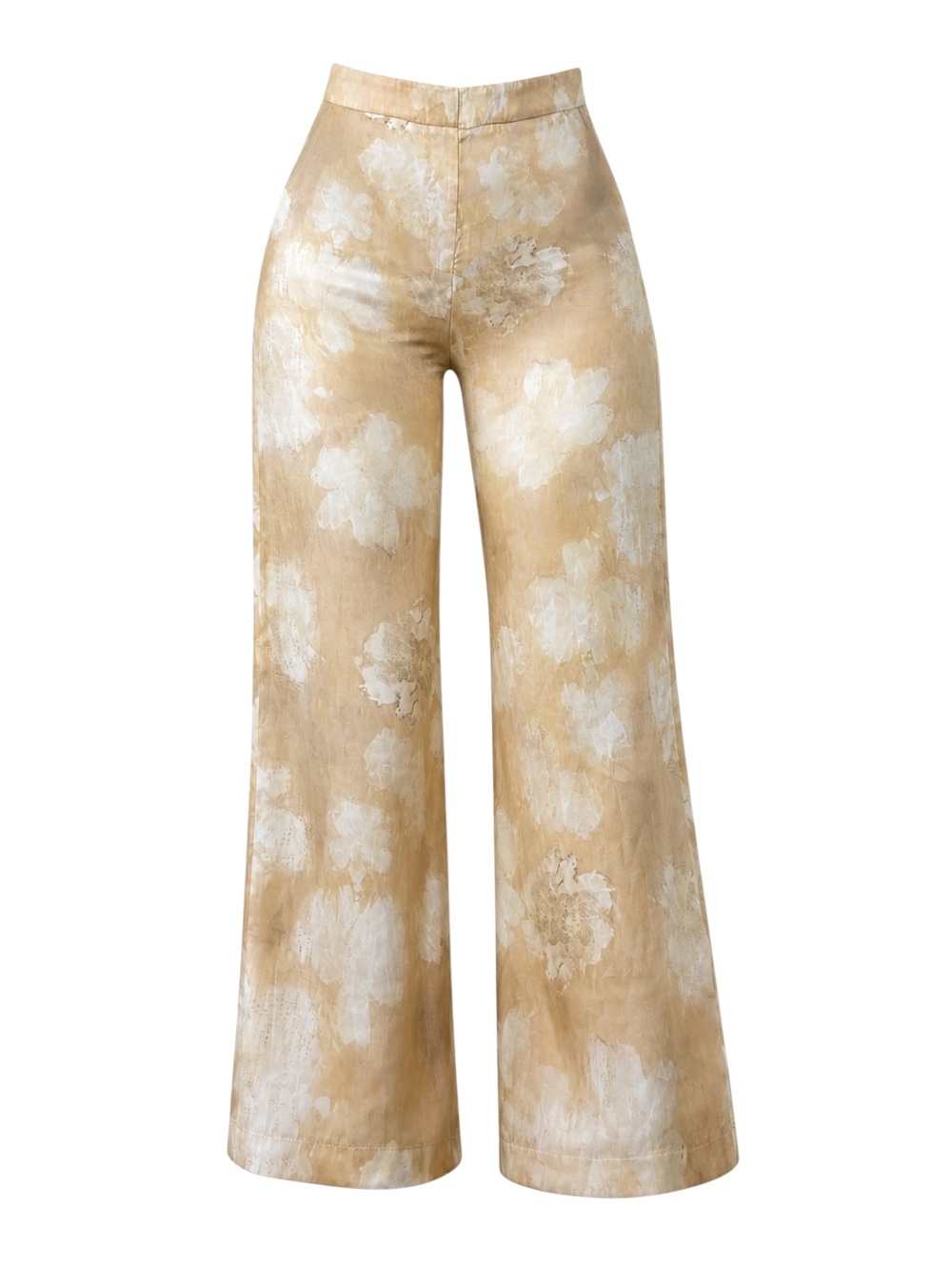 Crimmense  Beige Floral Wide-Leg Pants